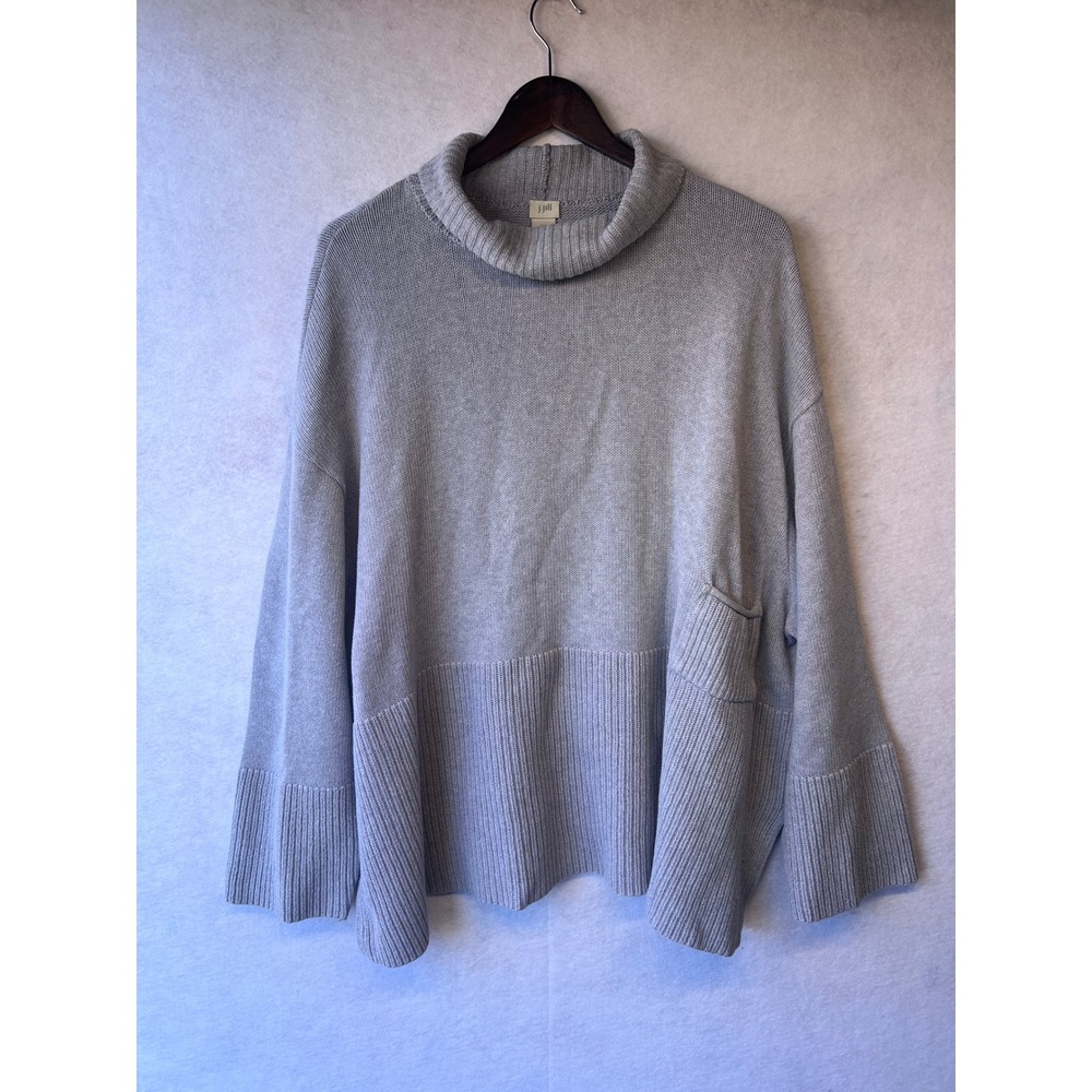 J. Jill Womens 3X Lavender Grey Cotton Knit Cowl Neck Pocket Sweater USA Made